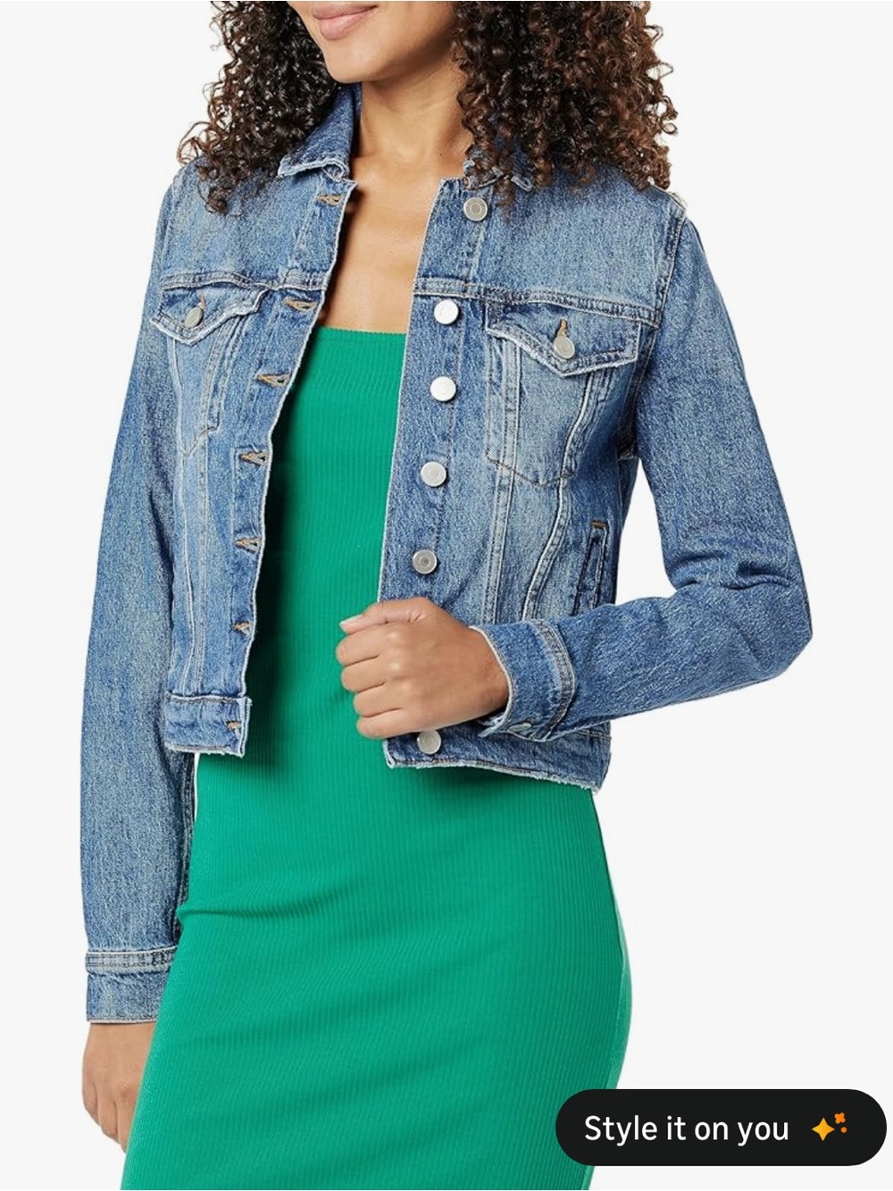 The Drop Jai Women's Cropped Denim Jacket in Medium Indigo